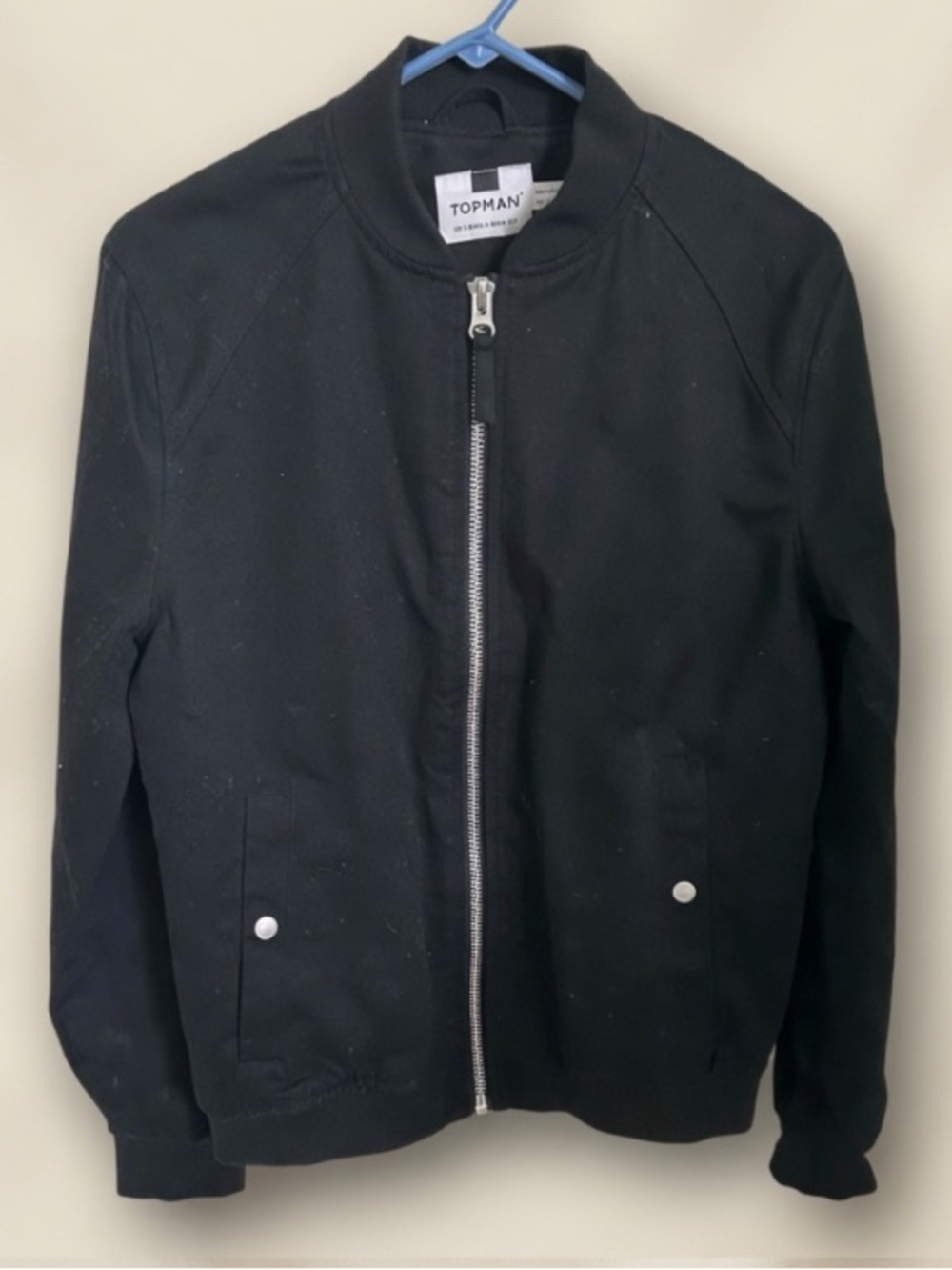 Topman Black Bomber Jacket with Silver Zipper Men’s Size Small